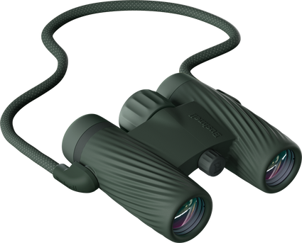 Bushnell A1 binoculars in Cilantro Green color with detachable neck strap on a transparent background.