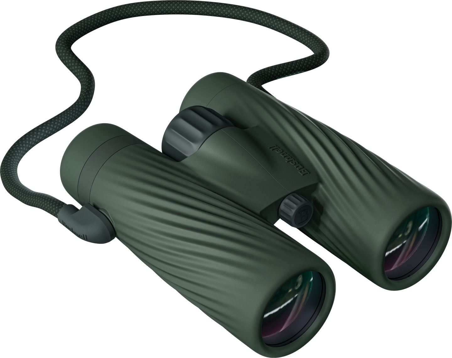 Bushnell A5 full-size binocular in cilantro green color with matching detachable neck strap on a transparent background.