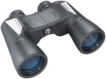 Front right view of Bushnell Spectator Sport black binoculars on a transparent background