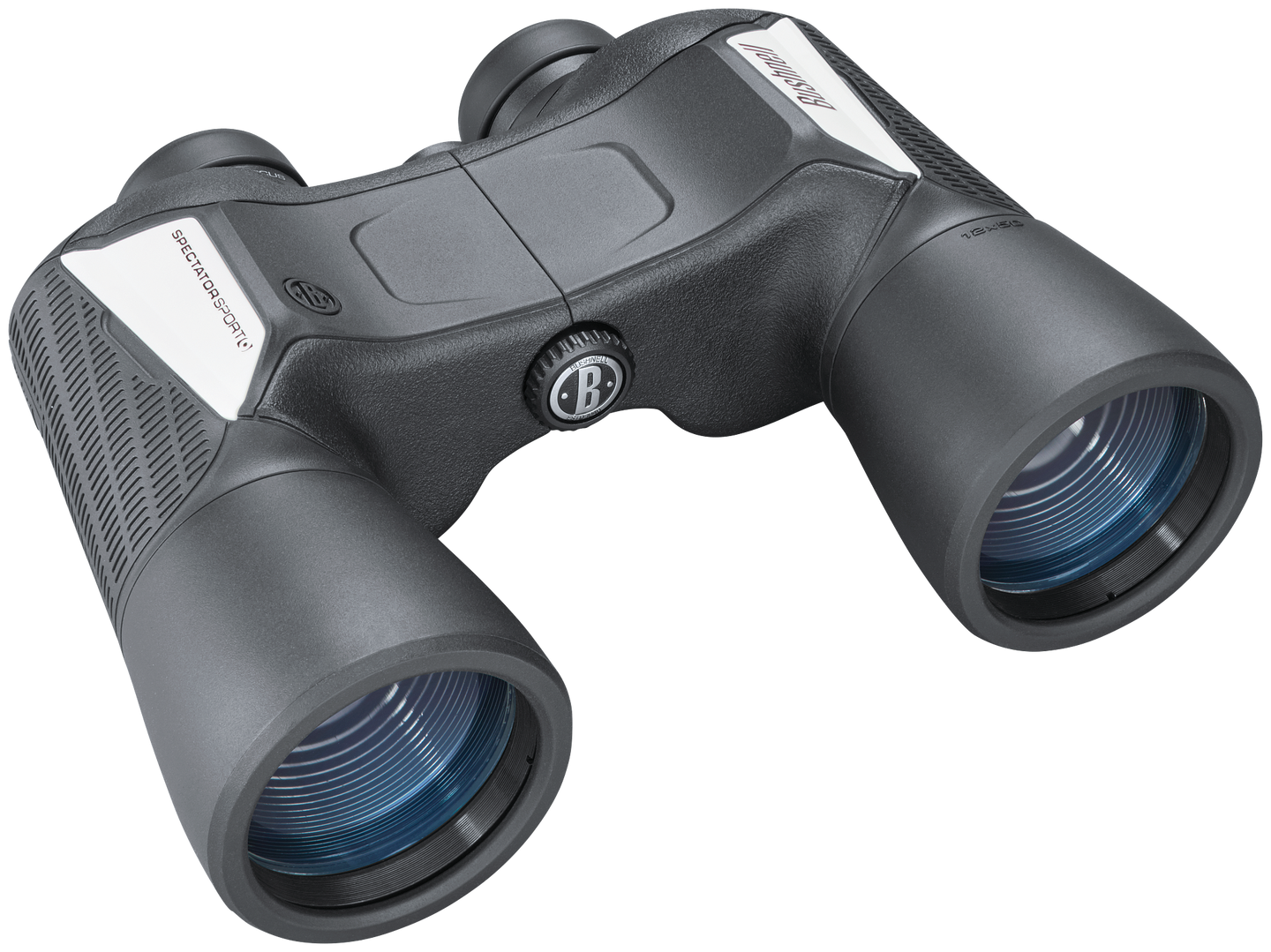Front view of Bushnell Spectator Sport black binoculars on a transparent background