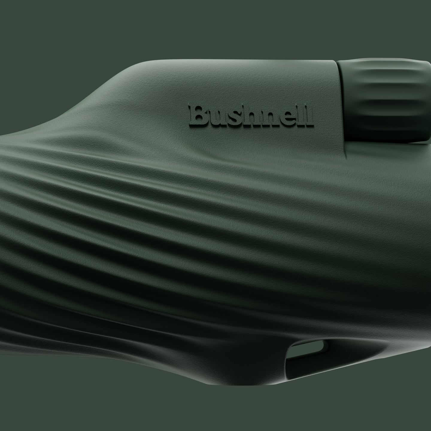 Close-up of a cilantro green Bushnell A3 monocular on a green background