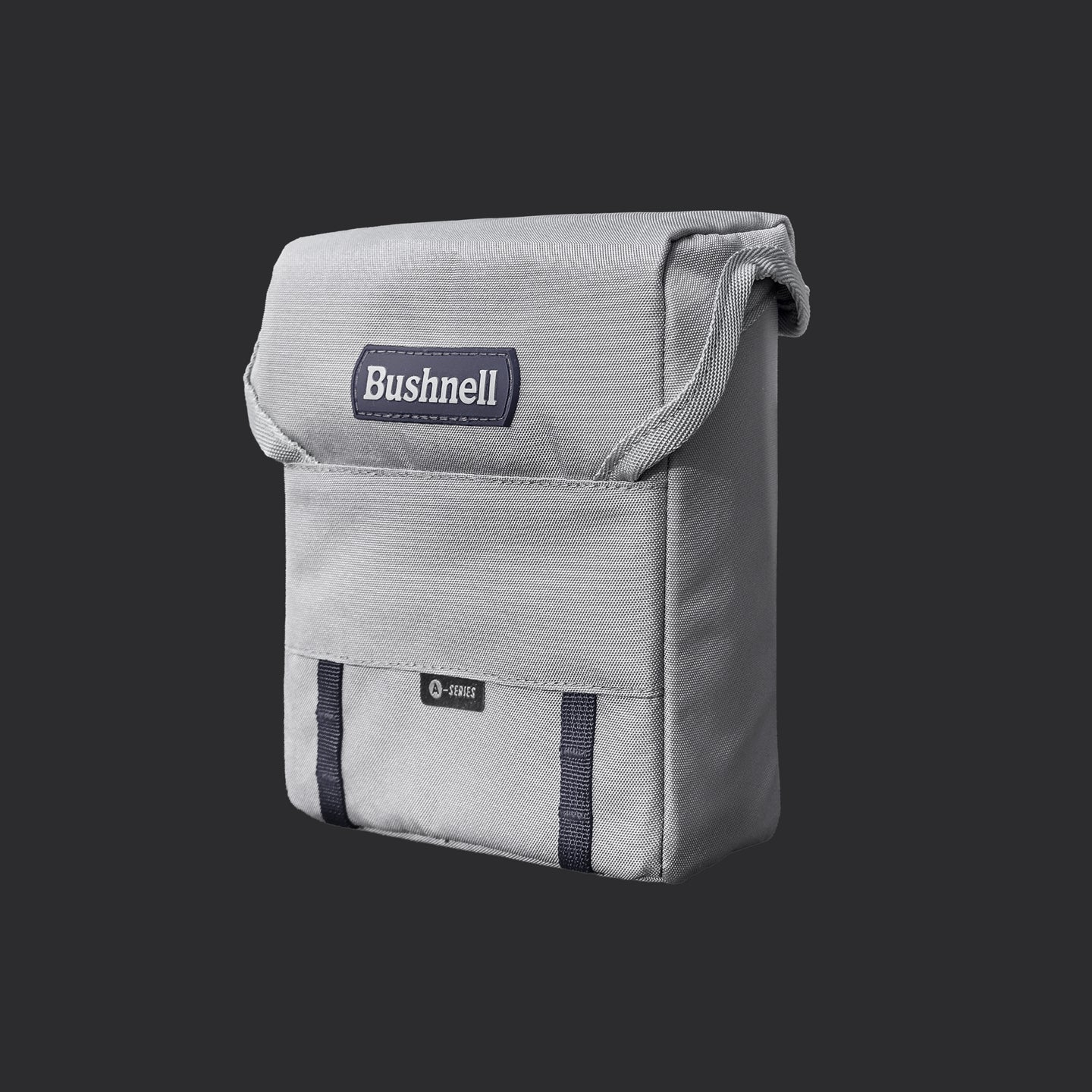 Gray A-Series pouch with Bushnell logo on a black background