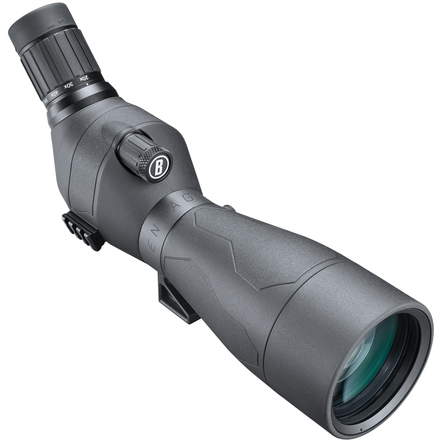 Bushnell Engage black angled spotting scope on a transparent background