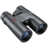 Black Essential binoculars with red tasco logo on the left lens and 10x42 in white on the right lens, set on a transparent background