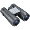 Front right view of black Bushnell Powerview 2 binoculars, set on a transparent background