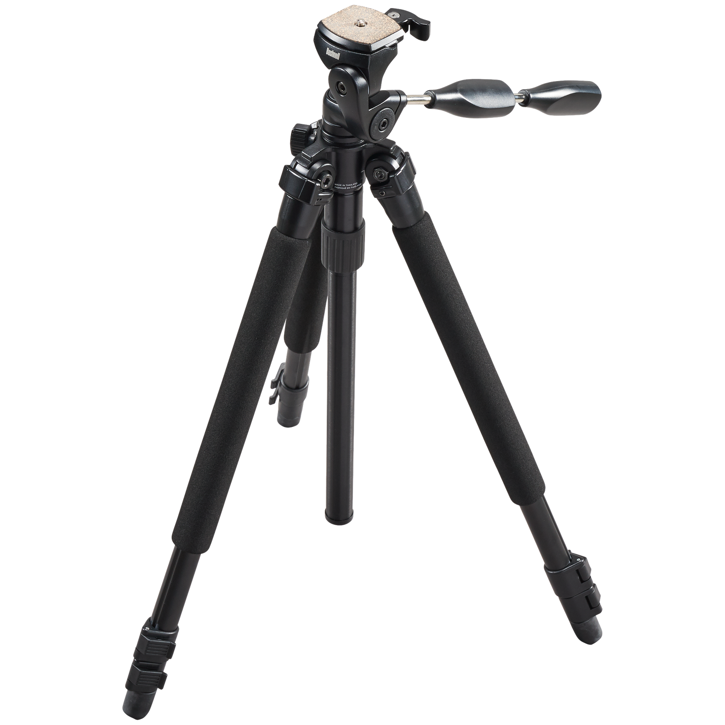 Front, shortest view of Bushnell Titanium Tripod on a transparent background